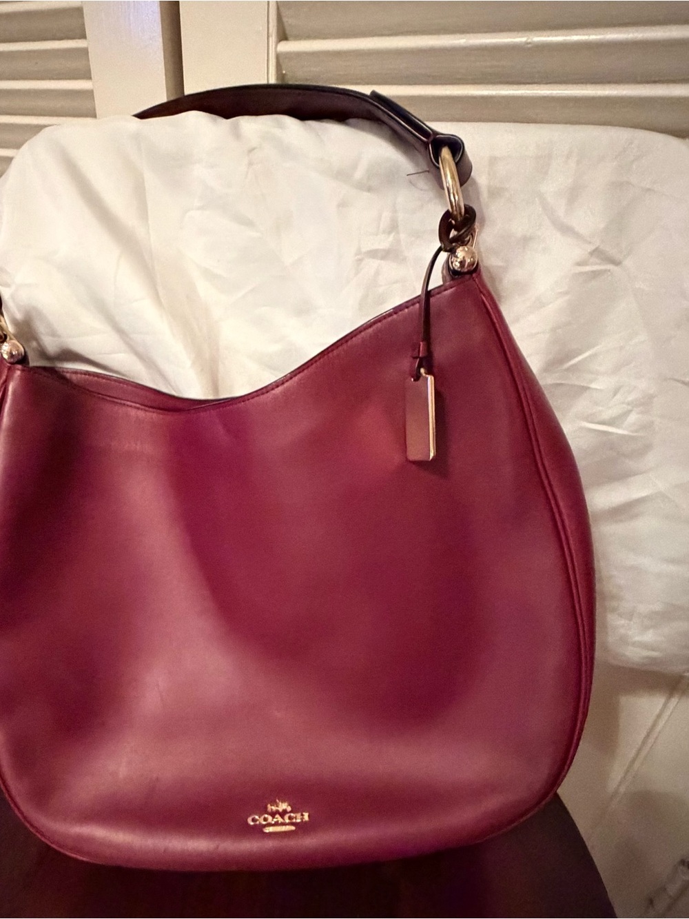 Coach Burgundy Leather Shoulder Hobo with Gold Hardware Dust Bag Included